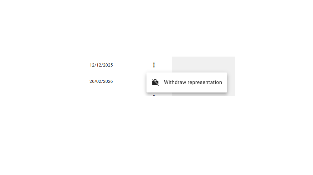 Withdraw representation button