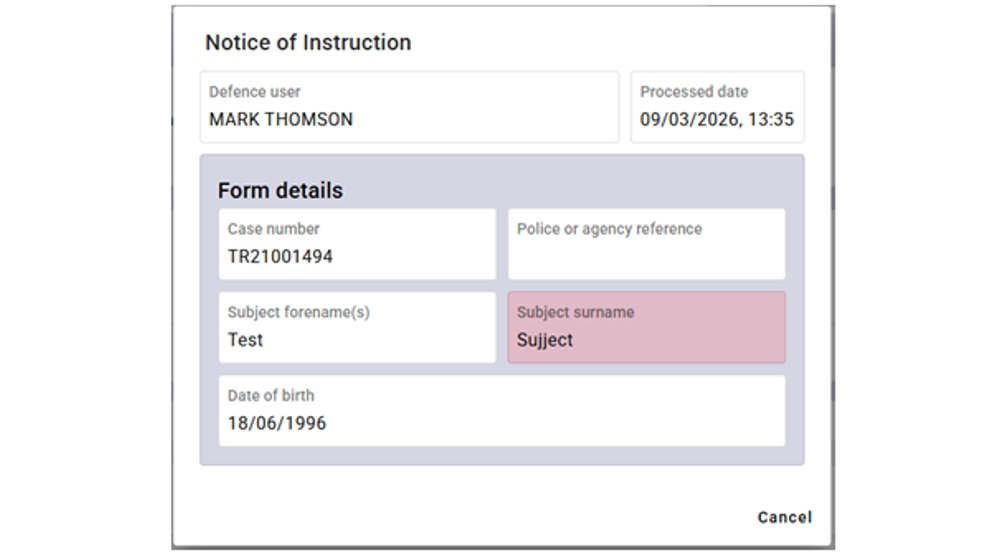 section showing NOI with error