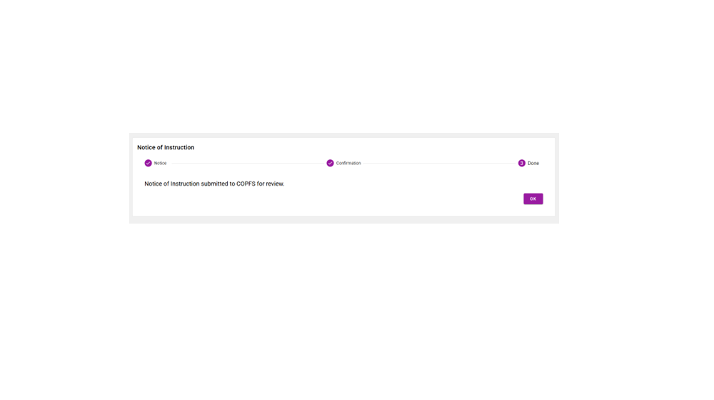 section showing NOI submitted
