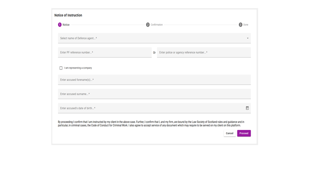 notice of instruction page with fields to complete